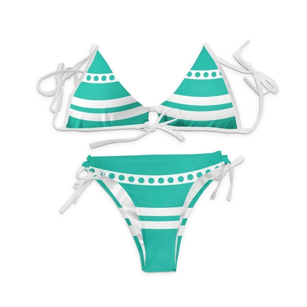 7319 Anime Bikini Cosplay Costume Sexy Green Swimsuit Bikini Two-Piece Set